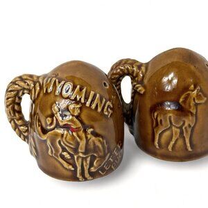 Brown Ceramic Salt & Pepper Shakers ~ Wyoming Cowboy & Horse
